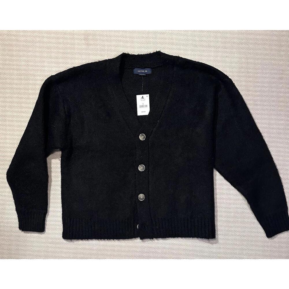Cotton On Men's Cardigan Sweater Black V-Neck Long Sleeve Size S